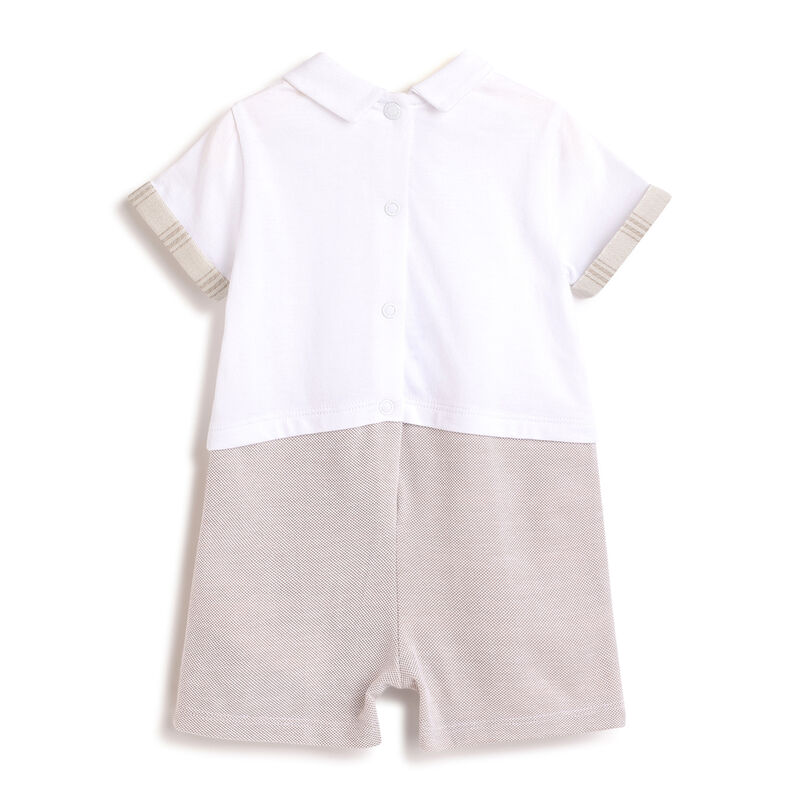 Boys Medium Natural Solid Short Sleeve Rompers image number 1